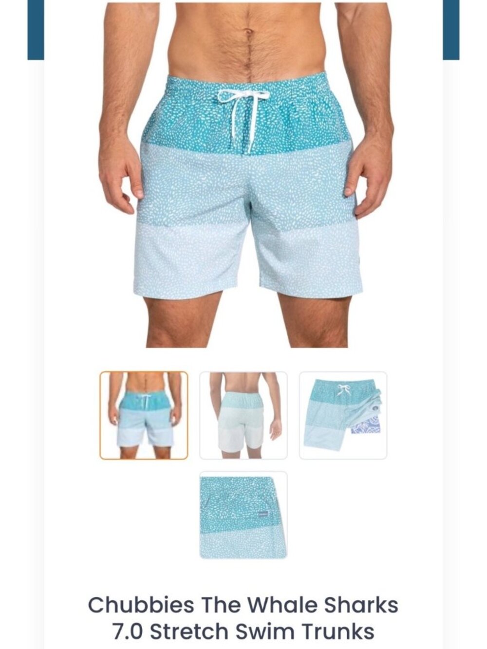 Chubbies The Whale Sharks 7" Stretch Swim Trunks Mens M Coastal Blue Quick-Dry